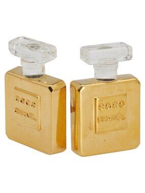 Chanel Perfume Bottle Gold Clear Plated Earrings